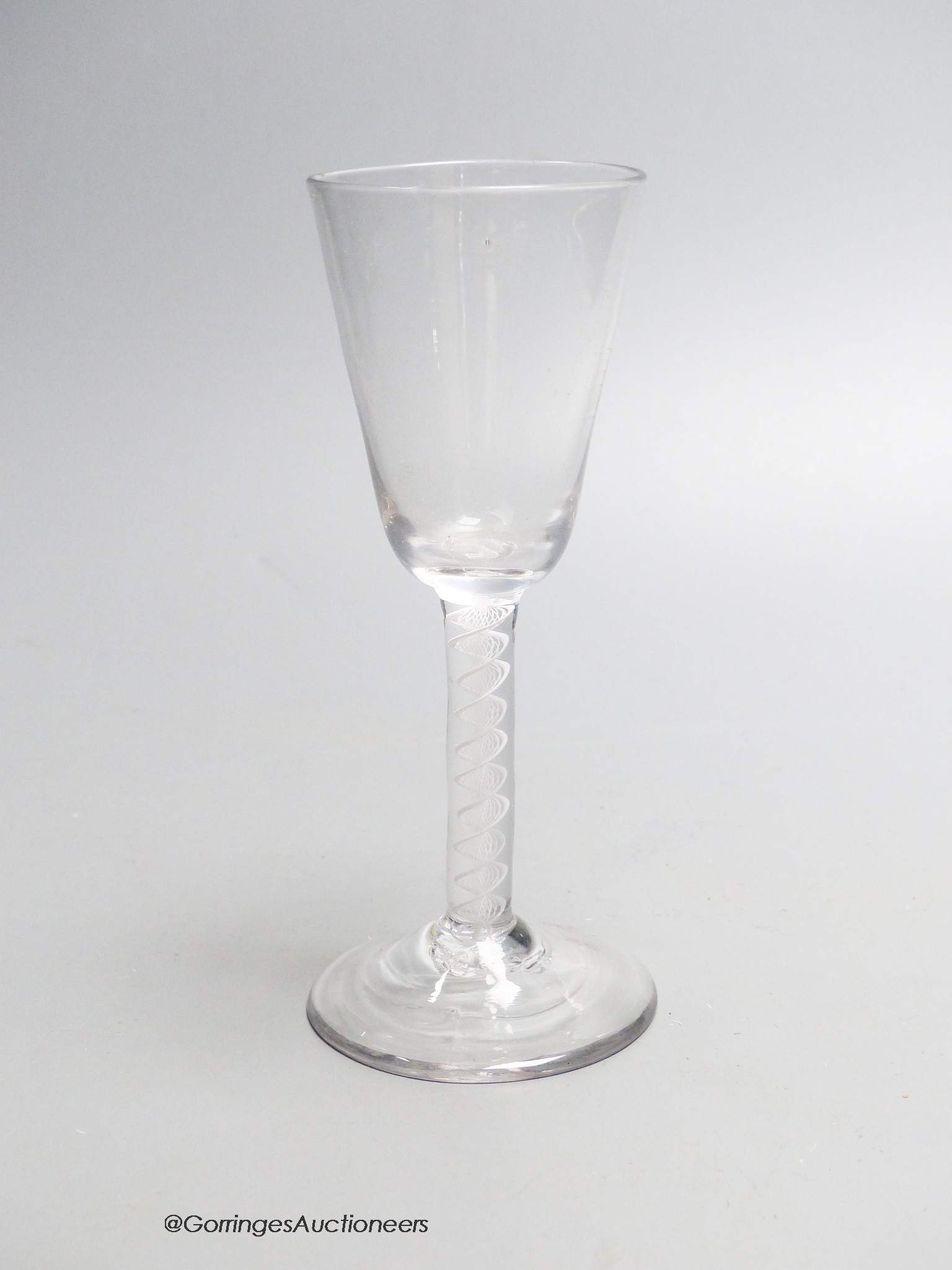 A Georgian opaque twist stem ale glass, c.1765, height 15cm